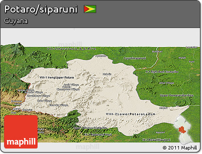 Shaded Relief Panoramic Map of Potaro/siparuni, satellite outside