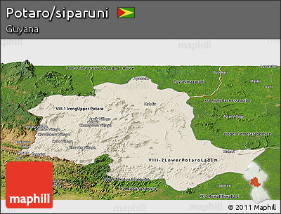 Shaded Relief Panoramic Map of Potaro/siparuni, satellite outside