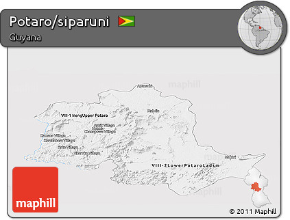 Silver Style Panoramic Map of Potaro/siparuni, single color outside