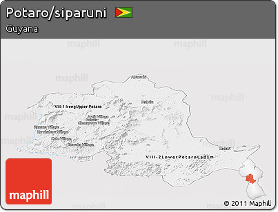 Silver Style Panoramic Map of Potaro/siparuni, single color outside
