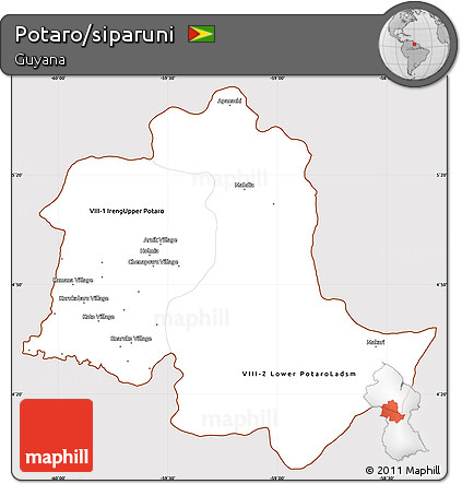 Classic Style Simple Map of Potaro/siparuni, cropped outside