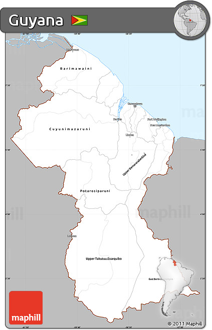 Gray Simple Map of Guyana, single color outside