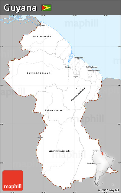 Gray Simple Map of Guyana, single color outside