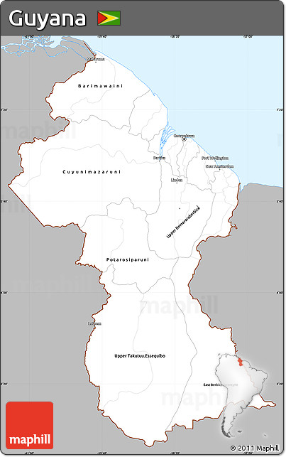 Gray Simple Map of Guyana, single color outside