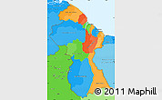 Political Simple Map of Guyana, political shades outside