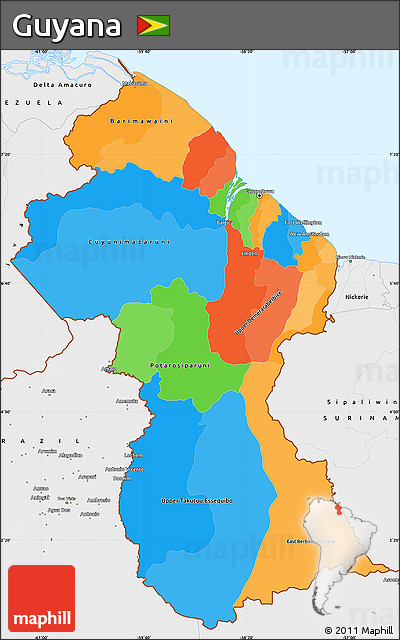 Political Simple Map of Guyana, single color outside, borders and labels