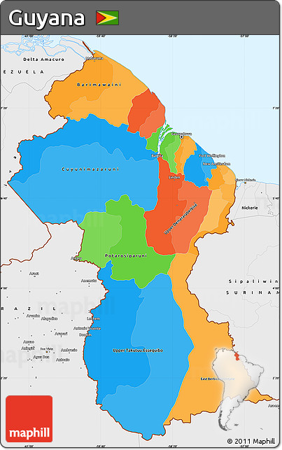 Political Simple Map of Guyana, single color outside, borders and labels