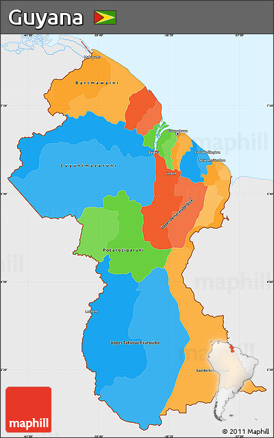 Political Simple Map of Guyana, single color outside