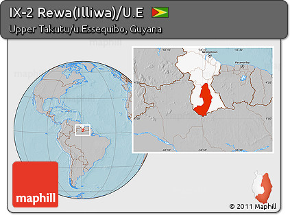 Gray Location Map of IX-2 Rewa(Illiwa)/U.E, highlighted country, hill shading