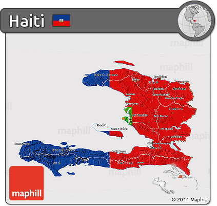Flag 3D Map of Haiti, flag rotated