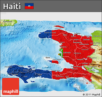 Flag 3D Map of Haiti, physical outside, flag rotated