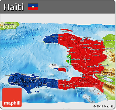 Flag 3D Map of Haiti, physical outside, flag rotated