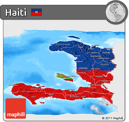 Flag 3D Map of Haiti, single color outside, bathymetry sea, flag centered