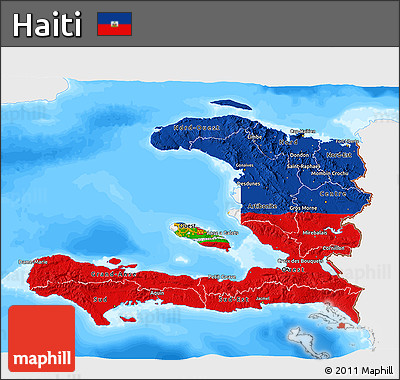 Flag 3D Map of Haiti, single color outside, bathymetry sea, flag centered