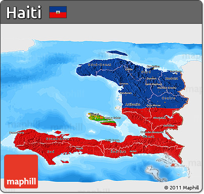Flag 3D Map of Haiti, single color outside, bathymetry sea, flag centered