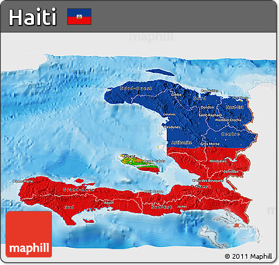 Flag 3D Map of Haiti, single color outside, bathymetry sea, shaded relief sea, flag centered