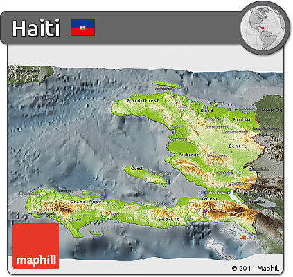 Physical 3D Map of Haiti, darken, semi-desaturated