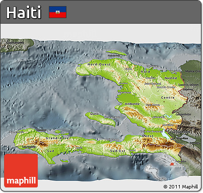 Physical 3D Map of Haiti, darken, semi-desaturated