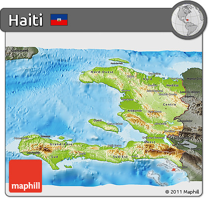 Physical 3D Map of Haiti, darken, semi-desaturated, land only