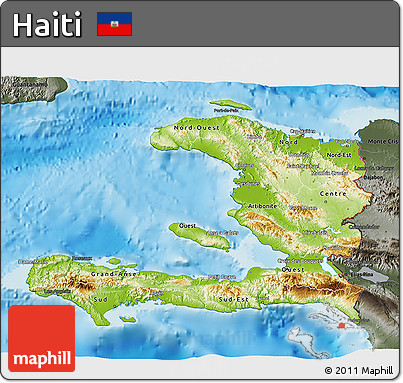 Physical 3D Map of Haiti, darken, semi-desaturated, land only