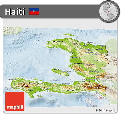 Physical 3D Map of Haiti, lighten