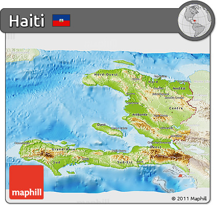Physical 3D Map of Haiti, lighten, land only
