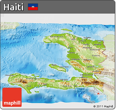 Physical 3D Map of Haiti, lighten, land only