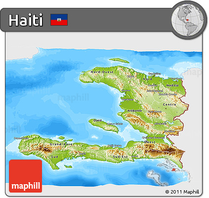 Physical 3D Map of Haiti, single color outside, bathymetry sea