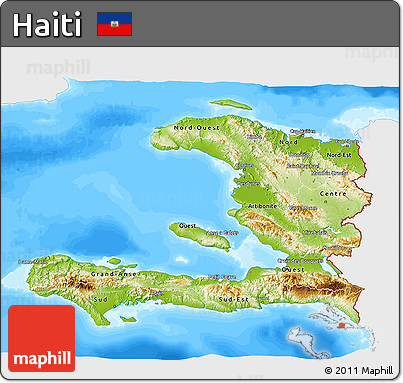 Physical 3D Map of Haiti, single color outside, bathymetry sea