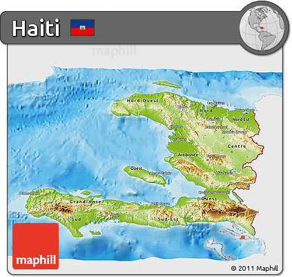 Physical 3D Map of Haiti, single color outside, bathymetry sea, shaded relief sea