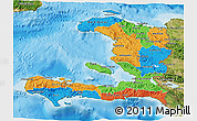 Political 3D Map of Haiti, satellite outside, bathymetry sea