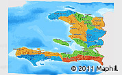 Political 3D Map of Haiti, single color outside, bathymetry sea