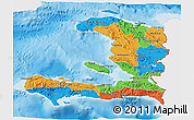 Political 3D Map of Haiti, single color outside, shaded relief sea
