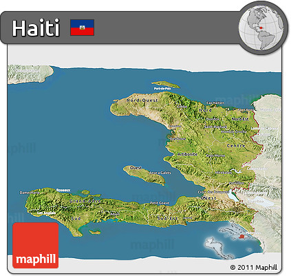 Satellite 3D Map of Haiti, lighten, land only