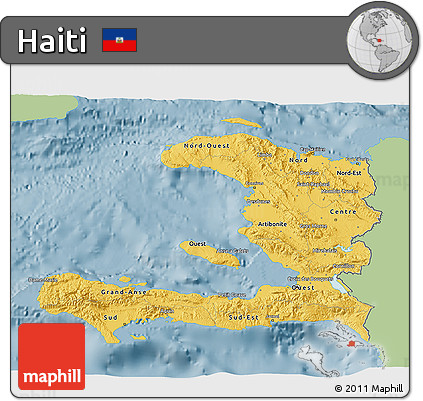 Savanna Style 3D Map of Haiti, single color outside