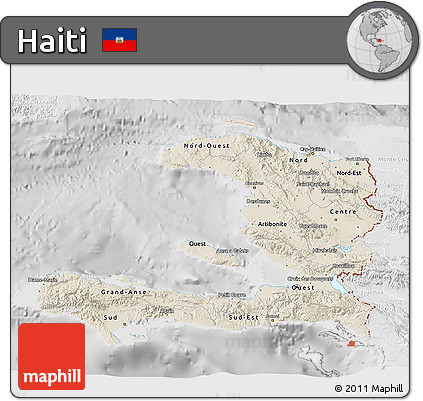 Shaded Relief 3D Map of Haiti, lighten, desaturated