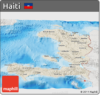 Shaded Relief 3D Map of Haiti, lighten, semi-desaturated, land only