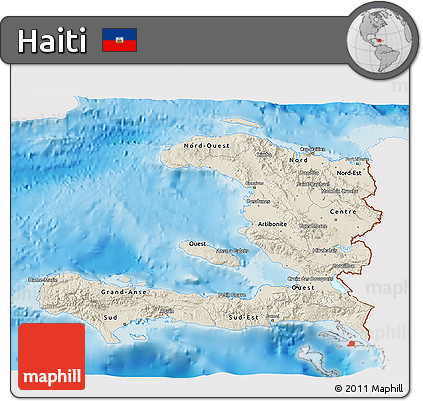 Shaded Relief 3D Map of Haiti, single color outside