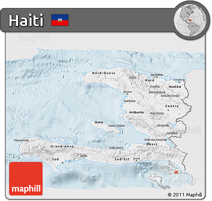 Silver Style 3D Map of Haiti, single color outside