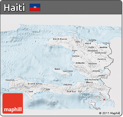 Silver Style 3D Map of Haiti, single color outside