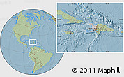 Gray Location Map of Haiti, savanna style outside, hill shading outside
