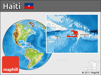 Physical Location Map of Haiti, highlighted continent