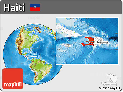 Physical Location Map of Haiti, highlighted continent