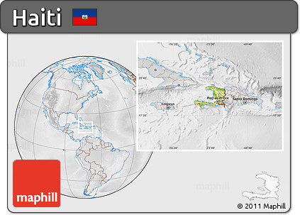 Physical Location Map of Haiti, lighten, desaturated