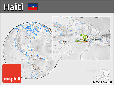 Physical Location Map of Haiti, lighten, desaturated