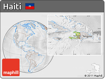 Physical Location Map of Haiti, lighten, desaturated