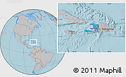 Political Location Map of Haiti, gray outside, hill shading