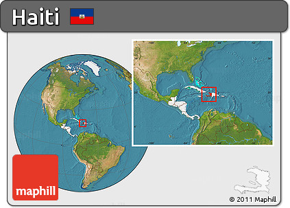 Satellite Location Map of Haiti, highlighted continent, within the entire continent