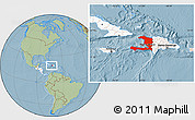 Savanna Style Location Map of Haiti, highlighted continent, hill shading