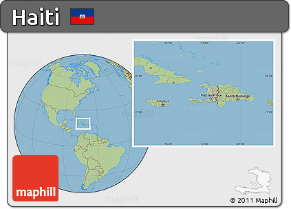Savanna Style Location Map of Haiti, hill shading inside